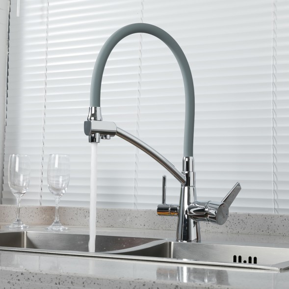 Смеситель для кухни 35к G4398-17 GAPPO гибкий излив, с вых. для питьевого фильтра, СЕРЫЙ-хром - G4398-17 