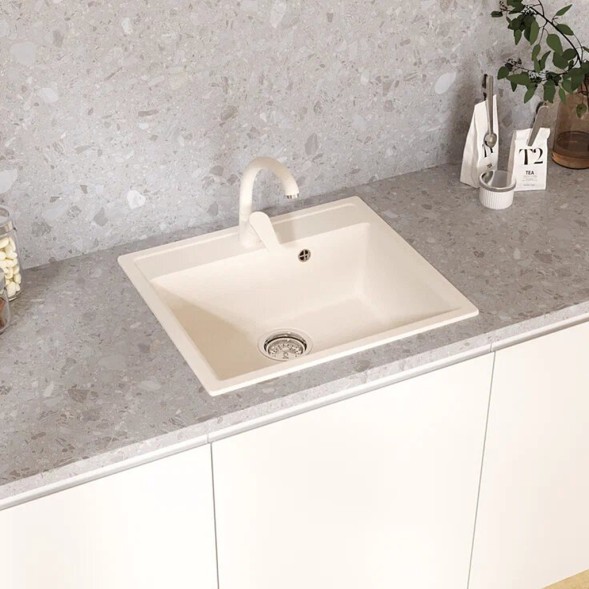 Мойкa ML-GMU04 УЛЬТРА прямоугольная, белый камень, 565*495 мм (глуб. чаши 175) - 00-001410 