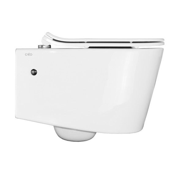Унитаз подвесной Creo Ceramique RENNES 550х365х370, безободковый с тонким сидением микролифт (RE1100R+RE1001T/AR1001T)