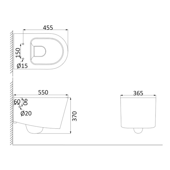 Унитаз подвесной Creo Ceramique RENNES 550х365х370, безободковый с тонким сидением микролифт (RE1100R+RE1001T/AR1001T)