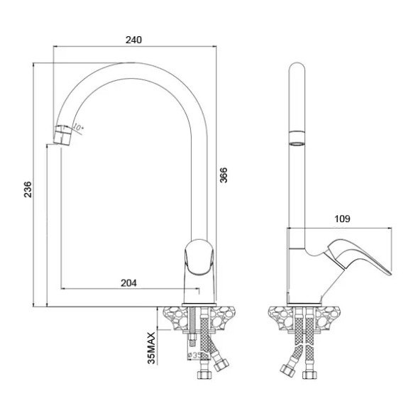 Смеситель для кухонной мойки AZARIO EVORA керамический картридж, хром (AZ-WKE56266C)