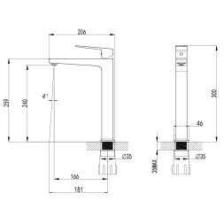 Смеситель для раковины-чаши Azario EDDIE высокий,керамический картридж, без донного клапана, хром (AZ-VBH168U07C)