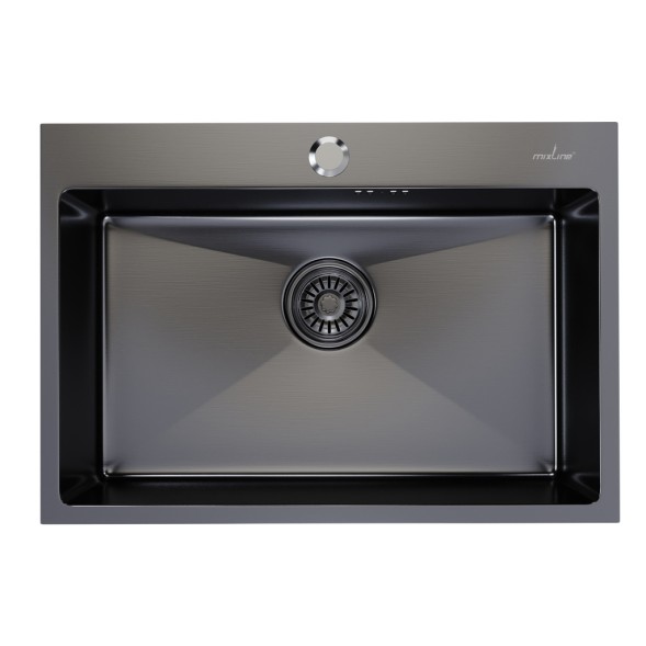 Мойка настол.монтаж 65х45 (3,0) вып 3 1/2  MIXLINE PRO 22см с сифоном (черный графит) - 547238 