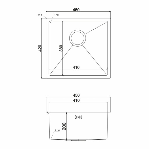 Мойка подст.монтаж 45х42 (3,0) вып 3 1/2  MIXLINE PRO 20см с сифоном (черный графит) - 548565 