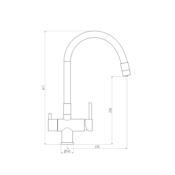 Смеситель для кухни 35к G4398-30 GAPPO гибкий излив, с вых. для питьевого фильтра, СЕРЫЙ-хром - G4398-30 
