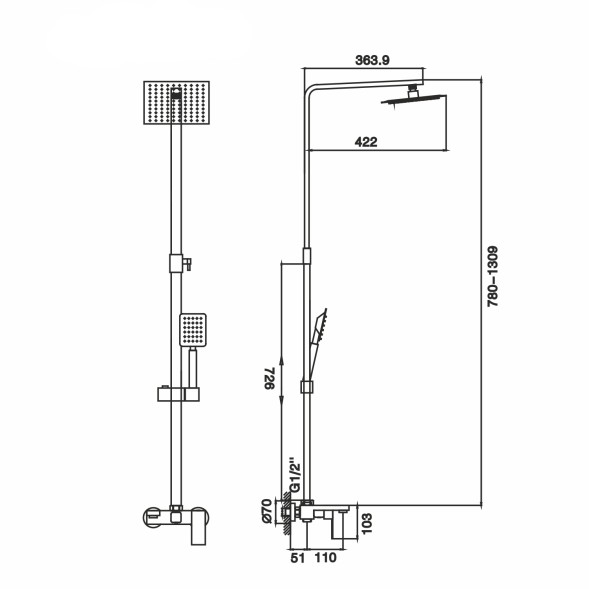 Душевая система 35к MIXLINE ML2417 излив лейка 3 позиции +лейка &amp;quot;Тропический душ&amp;quot; ЧЕРНЫЙ - ML2417 