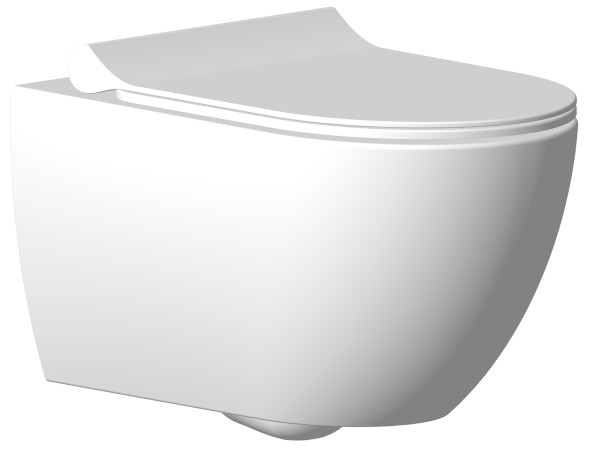 Унитаз подвесной Seramiksan Hill 360х520х350 безободковый, с тонким сиденьем микролифт, белый (A031161H+A030011)