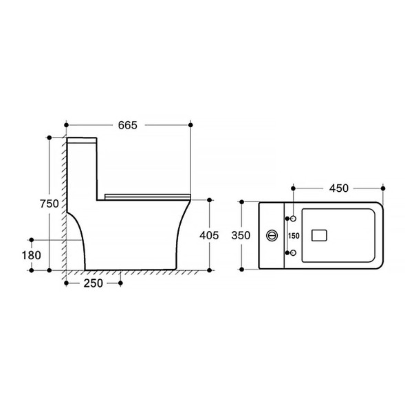 Унитаз-моноблок Azario Lodi 350х665х750 напольный, безободковый, горизонтальный слив, сиденье дюропласт микролифт (AZ-8617)