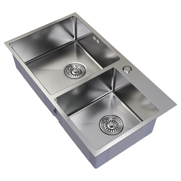 Мойка настол.монтаж 72х40 (3,0) 2-х ЧАШЕВАЯ вып 3 1/2  MIXLINE PRO 22см с сифоном (сатин) - 547240 