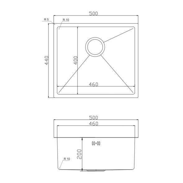 Мойка подст.монтаж 50х44 (3,0) вып 3 1/2  MIXLINE PRO 20см с сифоном (бронза) - 548571 