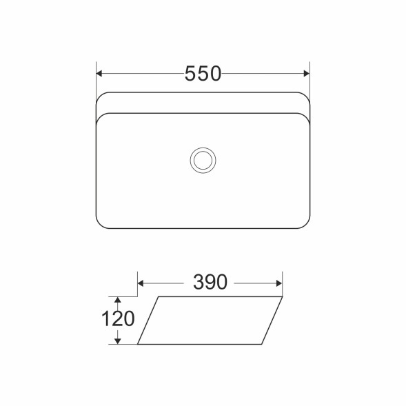 Раковина накладная на столешницу WAVE City 550*390*120 ш*г*в без перелива,белый,прямоуг - 552551 
