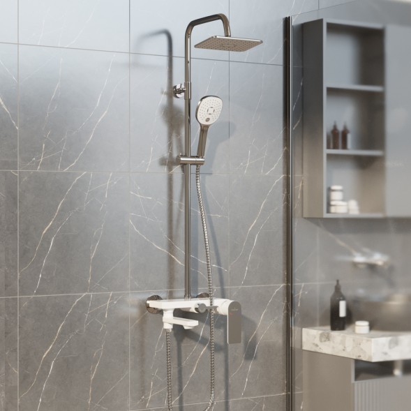 Душевая система 35к MIXLINE ML33-06&amp;quot;City White&amp;quot;излив лейка 3 поз. +лейка&amp;quot;Тропический душ&amp;quot; БЕЛЫЙ/ХРОМ - ML33-06 