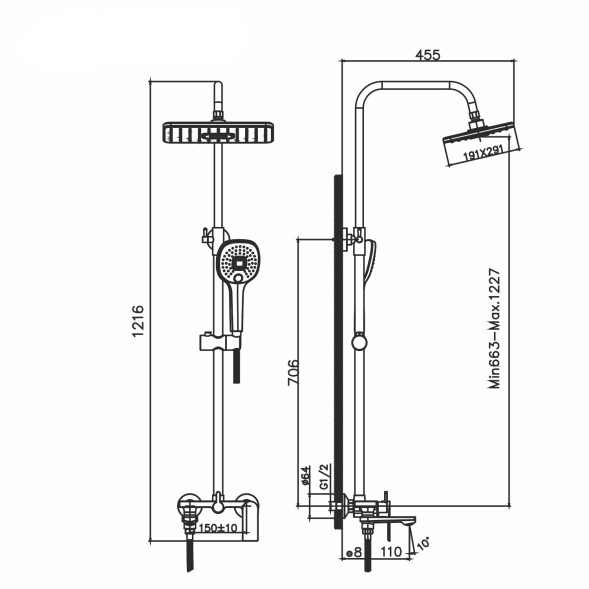 Душевая система 35к MIXLINE ML33-06&amp;quot;City White&amp;quot;излив лейка 3 поз. +лейка&amp;quot;Тропический душ&amp;quot; БЕЛЫЙ/ХРОМ - ML33-06 