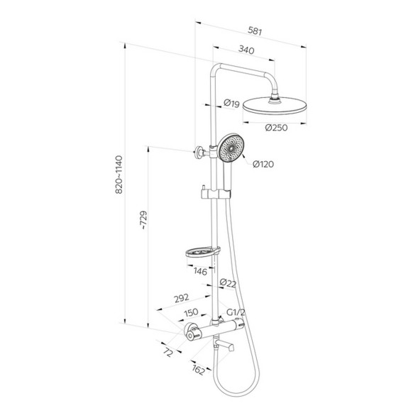 Душевая система термостат Milardo ILSBLTHM06 &amp;quot;Ideal Spa&amp;quot; лейка &amp;quot;Тропический душ&amp;quot;  ЧЕРНЫЙ матовый - ILSBLTHM06 