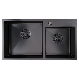Мойка настол.монтаж 72х40 (3,0) 2-х ЧАШЕВАЯ вып 3 1/2 MIXLINE PRO 22см с сифоном (черный графит) - 547241
