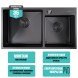 Мойка настол.монтаж 72х40 (3,0) 2-х ЧАШЕВАЯ вып 3 1/2  MIXLINE PRO 22см с сифоном (черный графит) - 547241 