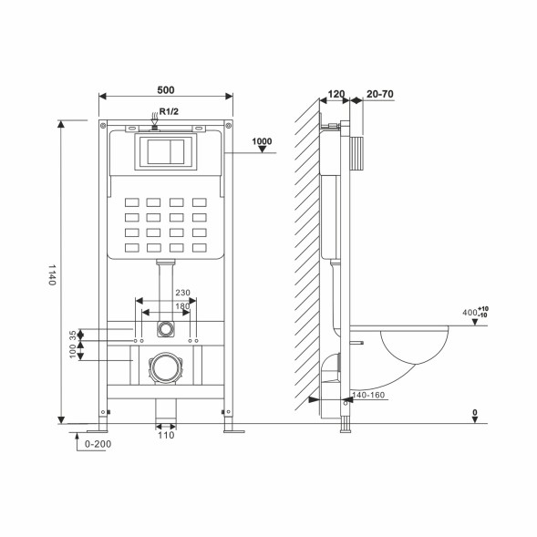 Система инсталляции WAVE без кнопки, МЕХАНИКА, 500 мм - 552518 