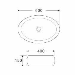 Раковина накладная на столешницу WAVE Comfort 600*400*150 ш*г*в без перелива,белый,овал - 552546