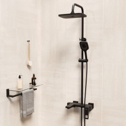 Душевая система 35к MIXLINE ML34-06 "Solo Black" излив лейка 3 поз.+лейка"Тропический душ" ЧЕРНЫЙ - ML34-06