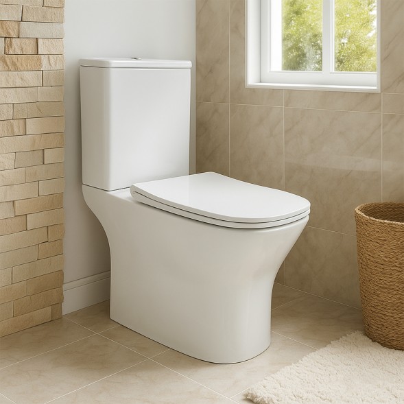 Унитаз-компакт Azario Kashmir 340х650х770 напольный, безободковый, в комплекте с быстросъемным сиденьем микролифт (AZ-9143S)