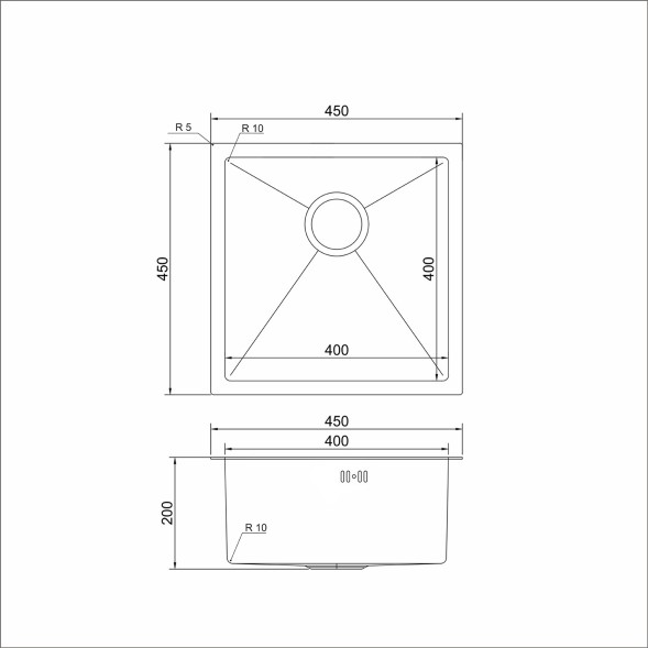 Мойка подст.монтаж 45х45 (3,0) вып 3 1/2  MIXLINE PRO 20см с сифоном (сатин) - 547225 