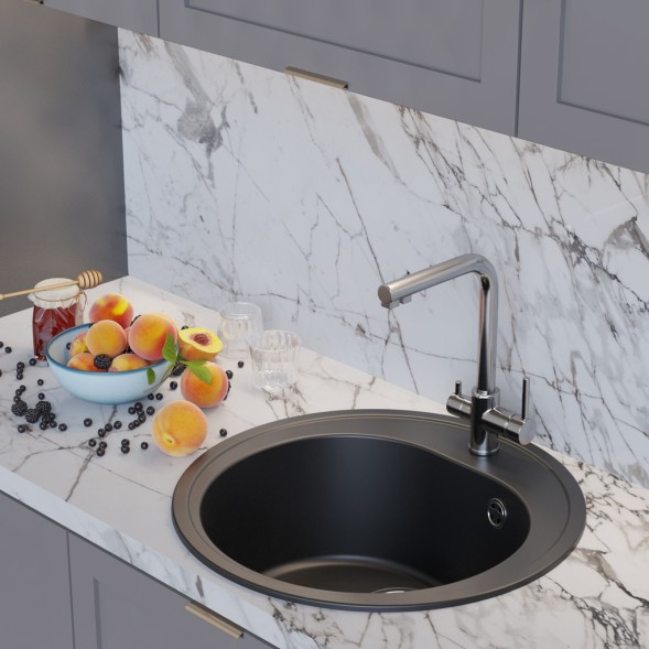 Мойкa ML-GM11 КОМФОРТ круглая, ультра-черная (344), 500мм (глуб. чаши 180) - 00-00009310 