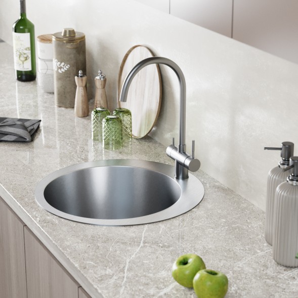 Мойка настол.монтаж D50 (3,0) вып 3 1/2 круглая  MIXLINE PRO 20см с сифоном (сатин) - 554768 