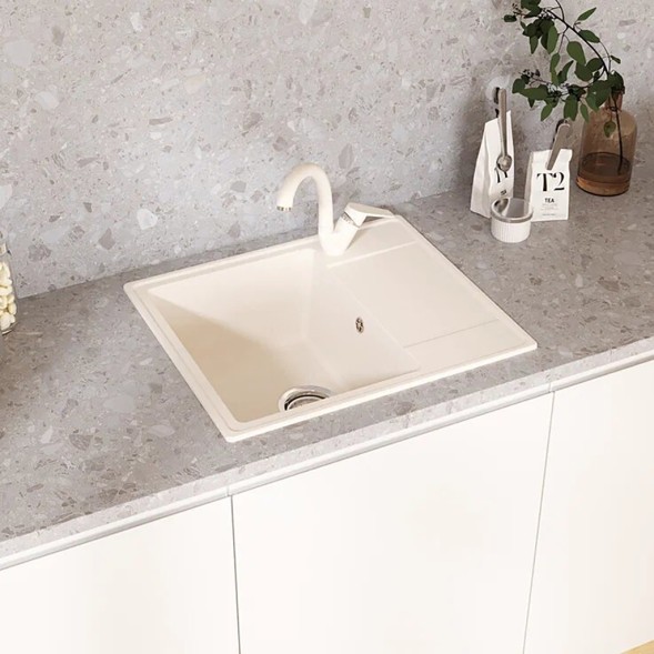 Мойкa ML-GMU05 УЛЬТРА с крылом, белый камень, 575*495 мм (глуб. чаши 190) - 00-001414 