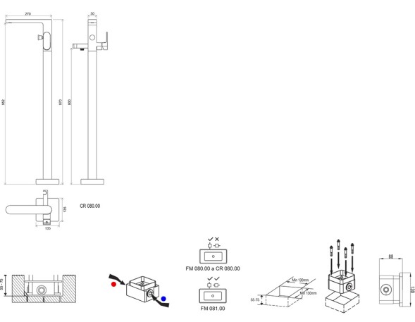 Смеситель для ванны Ravak Chrome, однорычажный, с душевой лейкой, напольный, хром (X070101)