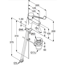 Смеситель для раковины Kludi Pure Easy керамический картридж, с донным клапаном, хром (372870565)