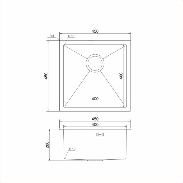 Мойка подст.монтаж 45х45 (3,0) вып 3 1/2  MIXLINE PRO 20см с сифоном (черный графит) - 547226 