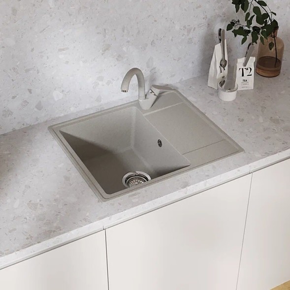 Мойкa ML-GMU05 УЛЬТРА с крылом, серый камень, 575*495 мм (глуб. чаши 190) - 00-001416 