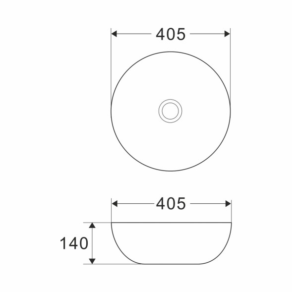 Раковина накладная на столешницу WAVE Round 405*405*140 ш*г*в без перелива,белый,круг - 552545 