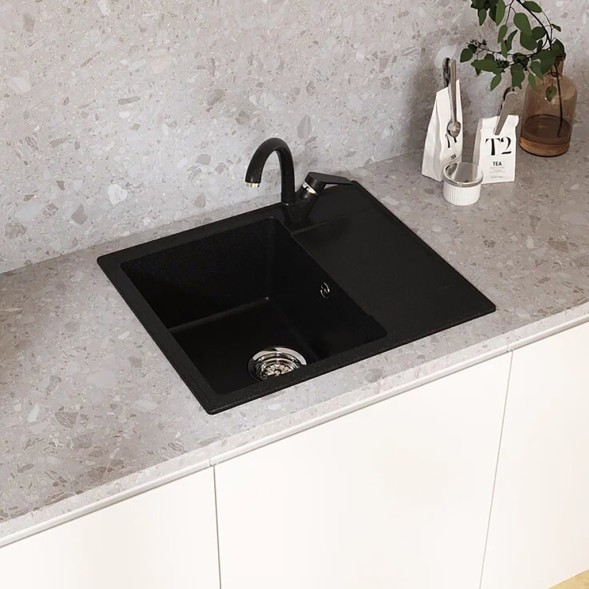 Мойкa ML-GMU05 УЛЬТРА с крылом, черный камень, 575*495 мм (глуб. чаши 190) - 00-001417 