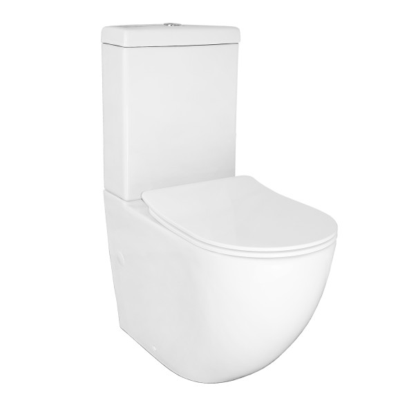 Унитаз-компакт Azario Renda 615х365х840 напольный, безободковый,  в комплекте с арматурой, сиденье микролифт, белый (AZ-8693)