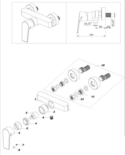 Смеситель для душа AZARIO TREYA без излива, хром (AZ-15680621)