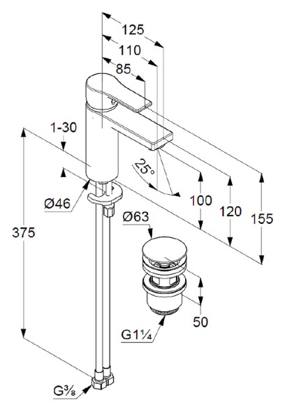 Смеситель для раковины KLUDI ZENTA SL 100, донный клапан PUSH-OPEN, хром (482980565)