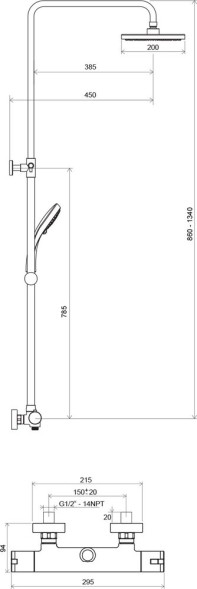 Душевая система Ravak Termo 100 TE 091.00/150, с термостатом, хром (X070058)