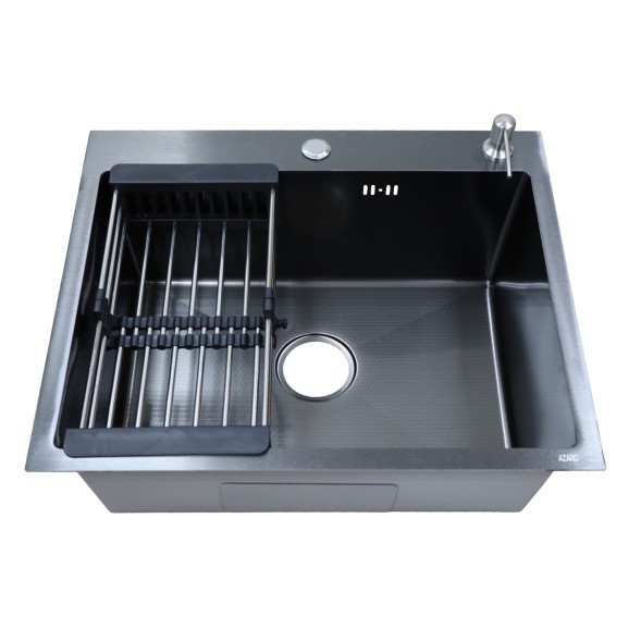 Кухонная мойка AZARIO NICOLE (500*500*220) нержавеющая сталь черная соты (сифон, диспенсер,коландер) (AZB5050H)