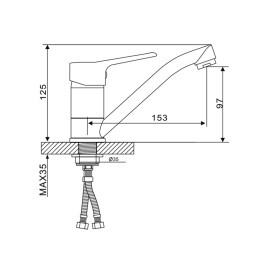 Смеситель для кухни 35к G4536 GAPPO длинный пов. излив, п/гайку, ХРОМ - G4536 