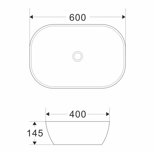 Раковина накладная на столешницу WAVE Slim 600*400*145 ш*г*в без перелива,белый,прямоуг - 552549 