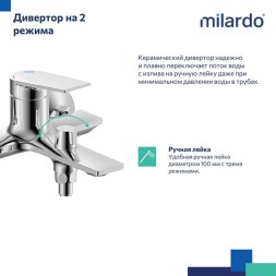 Смеситель для ванны 35к Milardo AZUSB00M02 &amp;quot;Azure&amp;quot; с душ. аксессуарами,  ХРОМ - AZUSB00M02 