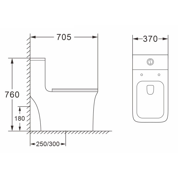 Унитаз-моноблок AZARIO GRESSA 705х370х760 напольный, безободковый, в комплекте с сиденьем дюропласт микролифт, белый (AZ-1111)