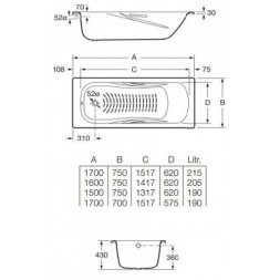 Ванна стальная Roca PRINCESS 160х75, противоскользящее покрытие