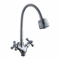 Смеситель для кухни 1/2 кер L4319-3 Ledeme КРЕСТ гибкий излив, гайка, силумин - L4319-3