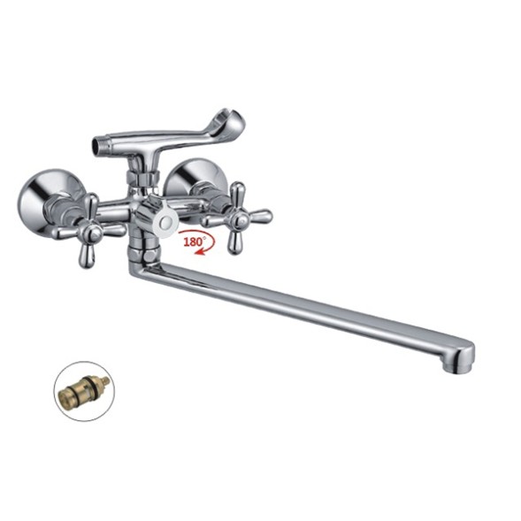 Смеситель для ванны и раковины 1/2 кер HB2225 HAIBA картридж перекл L-нос КРЕСТ - HB2225 