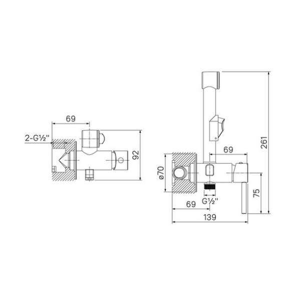 Смеситель с гигиенической лейкой  35к IDDIS 003SBR0i08 встраиваемый ХРОМ - 003SBR0i08 