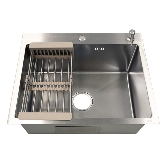 Кухонная мойка AZARIO NICOLE (500*500*220) нержавеющая сталь серебро соты (сифон, диспенсер,коландер) (AZS5050H)