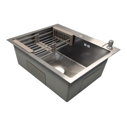 Кухонная мойка AZARIO NICOLE (500*500*220) нержавеющая сталь серебро соты (сифон, диспенсер,коландер) (AZS5050H)