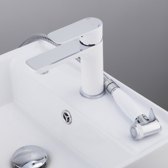 Смеситель для раковины  25к G1048-1 GAPPO с гигиенической лейкой, литой, БЕЛЫЙ-ХРОМ - G1048-1 